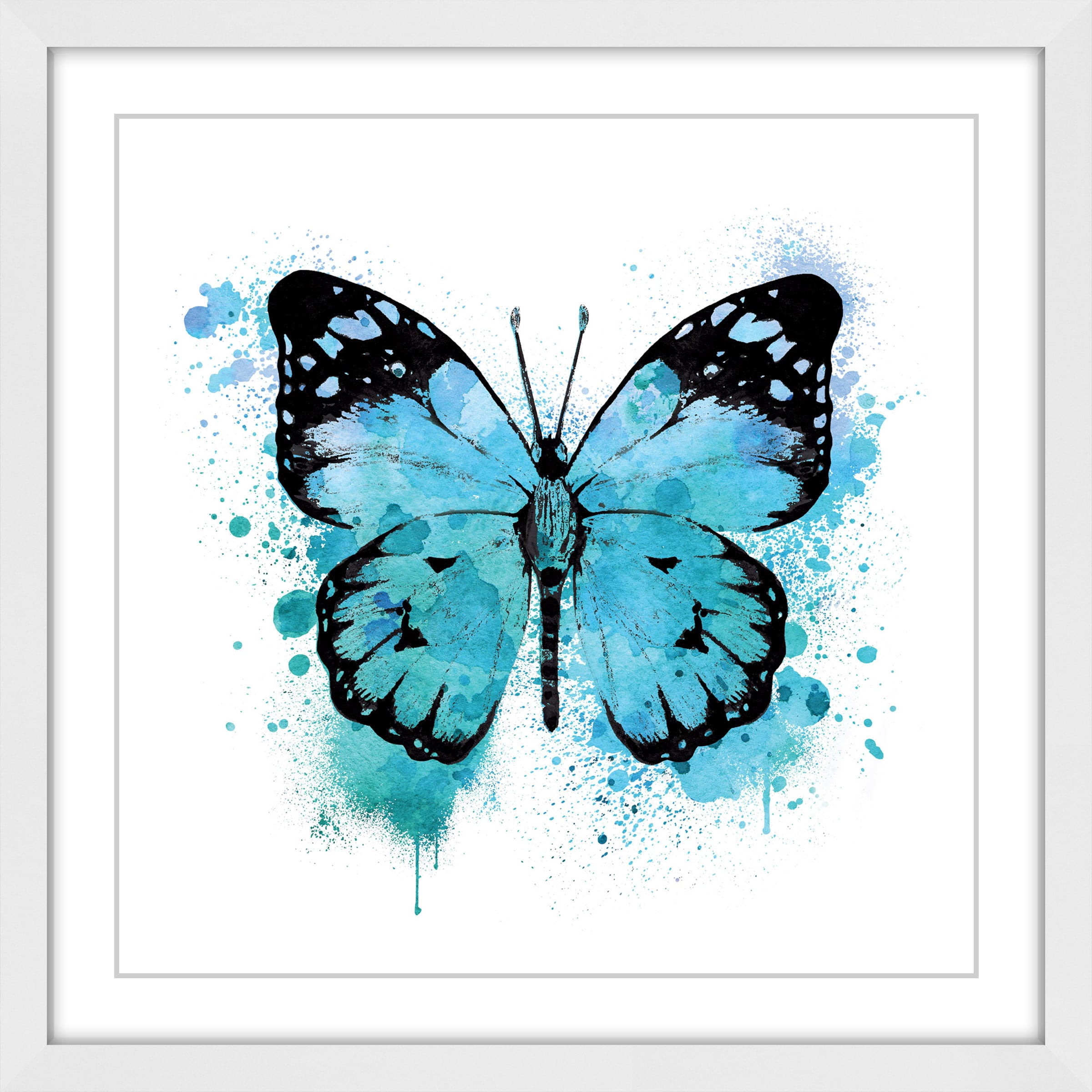"Butterfly Black Blue" Framed Painting Print