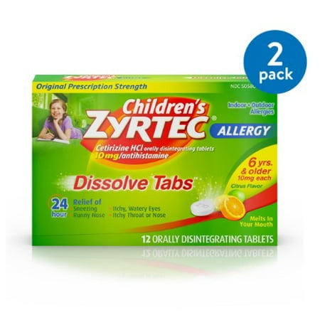 (2 Pack) Children's Zyrtec 24 Hr Allergy Dissolve Tablets, Citrus Flavor, 12