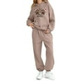 thumbnail image 4 of Conjunto de sudadera con capucha de manga larga para niños con estampado invernal y pantalones deportivos con lazo en las piernas, deportivo informal con forro polar para mayor calidez, conjunto de do, 4 of 5