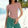 thumbnail image 6 of Miluxas Womens Crewneck Short Sleeve T-Shirts Summer Crop Tops Polka Dots Tight Slim Fit Going Out Tee Top Brown XL(XL), 6 of 7