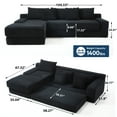 thumbnail image 2 of 104" Modular Sectional Sofa, Corduroy L-Shape Sofa withChaise and Pillows,Convertible Sofa Bed, Sofa in a Box, No Assembly, Black, 2 of 7