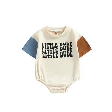 

Lamuusaa Baby Boys Summer Jumpsuit Casual Letter Print Contrast Color Short Sleeve Romper for Newborn Infant