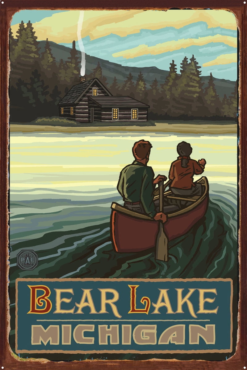 Michigan Canoers on Lake 12x18 Aluminum Wall Sign, Wall Decor Ready to Hang