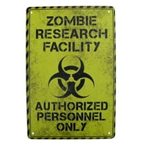 Metal Zombie Research Facility Warning Sign Man Cave Kids Room Door Home Bar Wall Decor