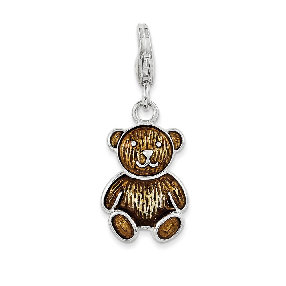 Amore La Vita Sterling Silver Blue Enameled Teddy Bear with Lobster Clasp Charm 