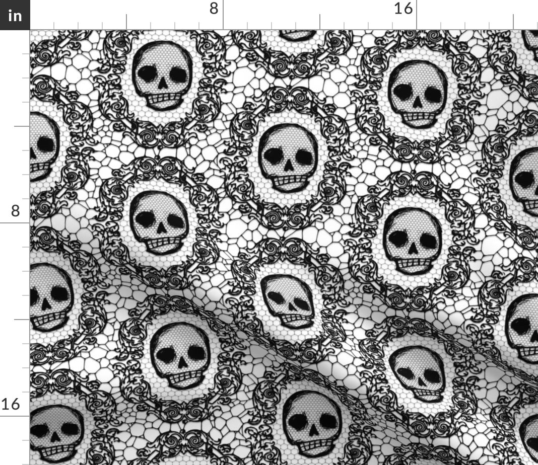 Halloween Skull Gothic Victorian Tatting Fabric Printed by Spoonflower BTY 