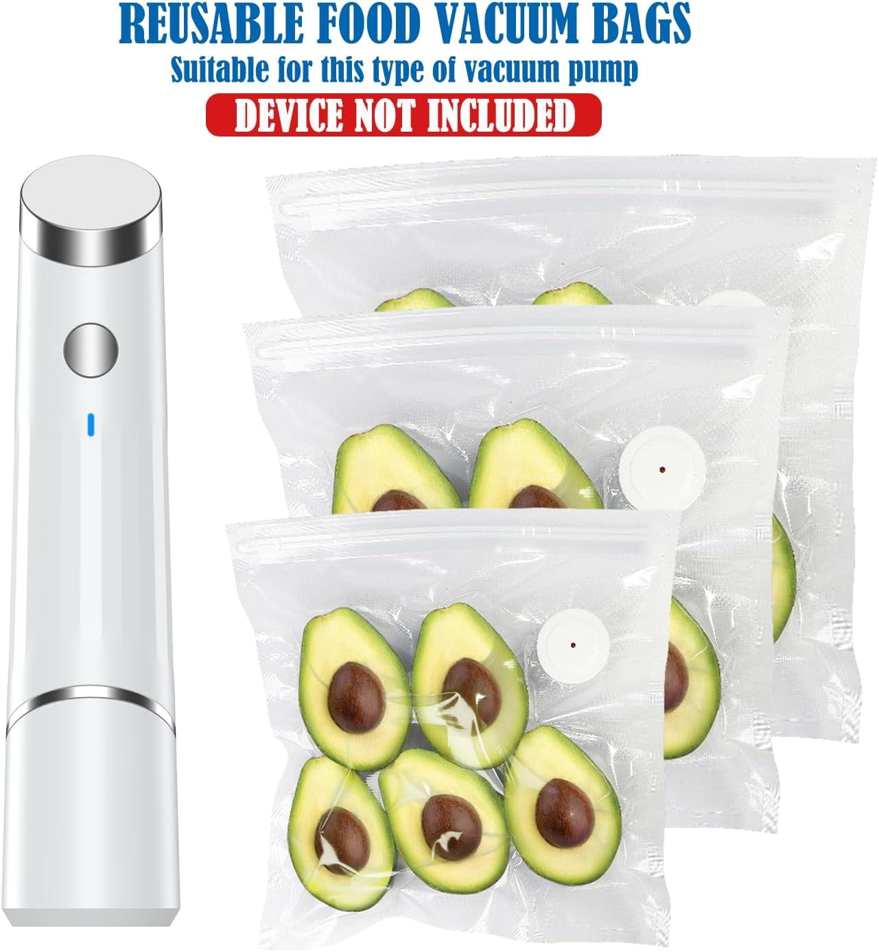 ABCISI Vacuum Sealer Bags, Reusable Vacuum Sealing Bags with Air Valve for Food Storage, Ideal for Freshness Preservation, BPA-Free, 3 Different Sizes (30 pcs)