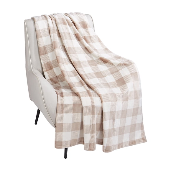 HOMETRENDS Velvet Plush Buffalo Check Polyester Throw, 50” X 60”