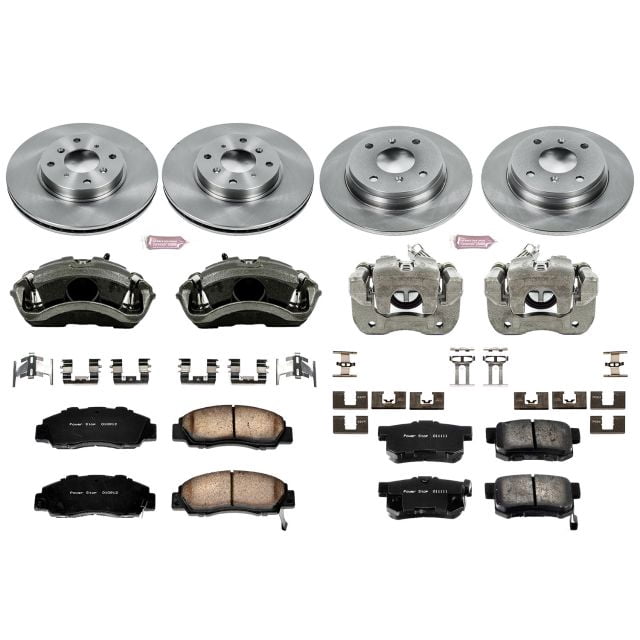 PowerStop Front and Rear Stock Replacement Brake Pad and Rotor Kit with Calipers Fits: HONDA Select Models KCOE1038