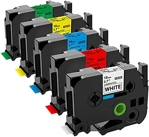 Buyalot Compatible Label Tape Replacement for Brother P touch TZe TZ Tape 18mm 0.7 Inch Laminated Tape (Black on White/Red/Blue/Yellow/Green) for Brother Ptouch PTD400, PTD600, PTD400AD PTP7
