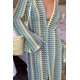 thumbnail image 5 of Vestido largo de rayas coloridas de ganchillo para mujer, Vestidos largos sexys con manga acampanada y cuello en V y abertura alta, novedad de otoño 2023, 5 of 5