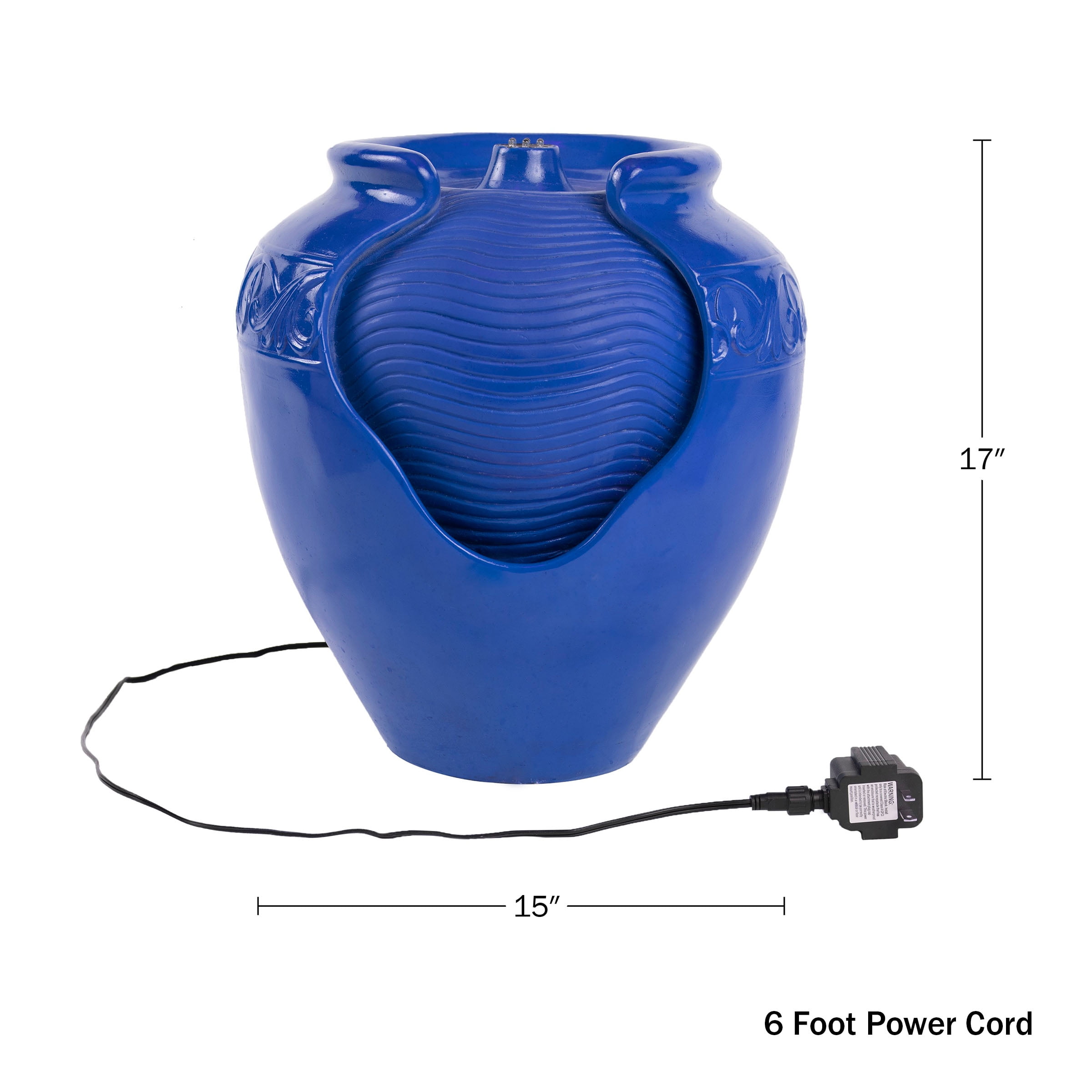 Pure Garden Jar Water Fountain – Indoor or Outdoor Water Feature with Electric Pump and LED Lights by Pure Garden (Cobalt Blue)