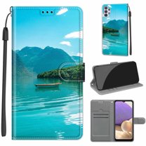 Compatible with Samsung Galaxy A32 5G Wallet Case for Men Women, Premium PU Leather Flip Cover with Card Holder, Wrist Strap, Kickstand Shockproof Magnetic Clasp Case, Boat