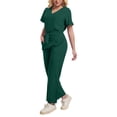 thumbnail image 2 of Women's Solid Color Stretchy Flare Scrub Set V-Neck Short Sleeve Top With Tie Waist Straight Pants Soft Breathable Fabric For Hospital Workplace Daily Wear Army Green XL, 2 of 5