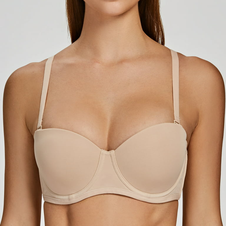 MELENECA Women's Strapless Bra for Large Bust Back Smoothing Plus Size with  Underwire Beige 34E 
