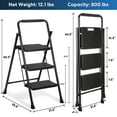 thumbnail image 4 of 3 Step Ladder, Miscoos Folding Step Stool for adults with Wide Anti-Slip Pedal, Sturdy Steel Ladder, Lightweight, Convenient Handgrip, Portable Kitchen& Household Small Step Ladder, Black, 4 of 5