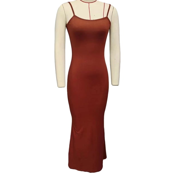 Vestido con tirantes finos de punto acanalado para mujer,Vestido largo con tirantes finos de mujer Vestido largo con tirantes finos de punto acanalado Vestido largo con tirantes finos elaborado con cuidado