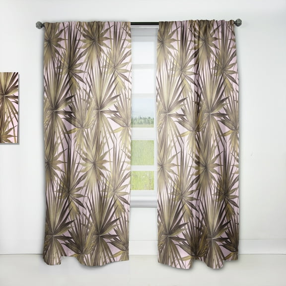 Designart 'Tropical Leaves On Pink Retro' Mid-Century Modern Curtain Panel