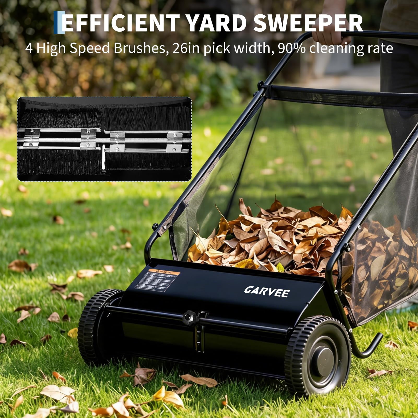26" Push Lawn Sweeper, 7 cu ft Grass Cutter & Leaf Collector with 4 High-Speed Brushes, Durable Steel Walk-Behind Sweeper for Yard Cleanup