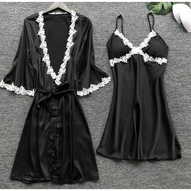 Pijama sexy europeo y americano de cinco piezas para mujer, vestido de novia de manga media de verano, camisón de noche de talla grande multicolor de varios tamaños para el hogar