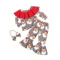 thumbnail image 3 of Bagilaanoe 3Pcs Toddler Baby Girl Christmas Outfits Santa Clause Print Long Sleeve Tops + Flared Trousers + Hairband 9M 12M 18M 24M 3T 4T Kids Fall Long Pants Set, 3 of 7