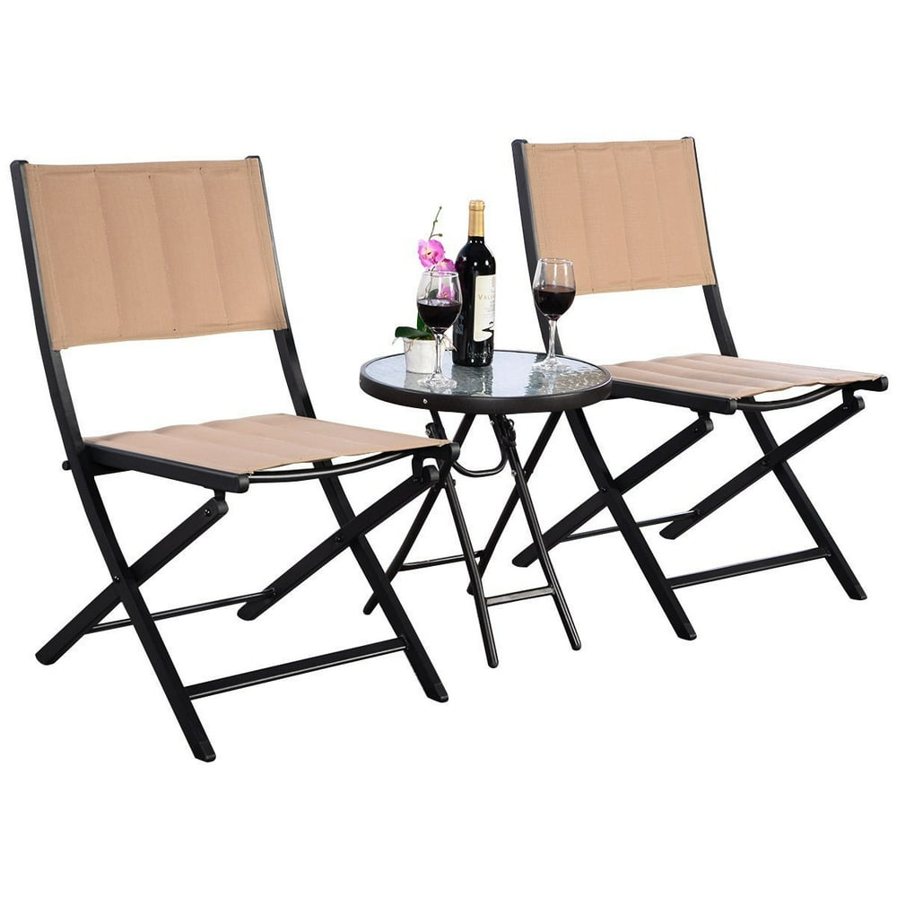 3PCS Patio Folding Table Chairs Furniture Set Bistro Garden Steel