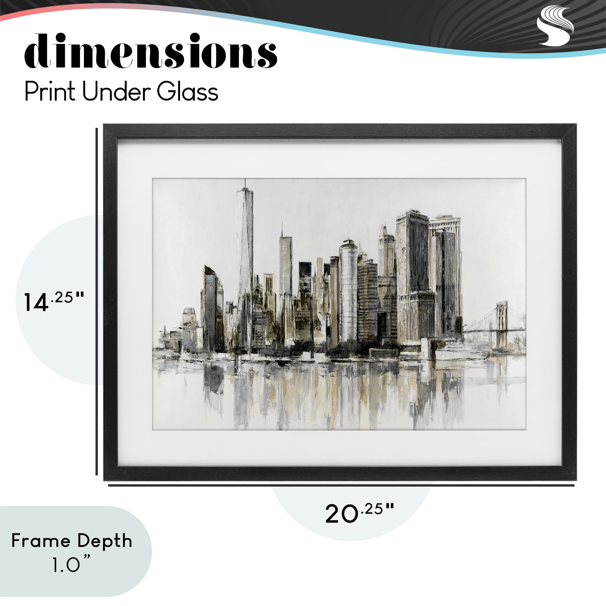Stupell Industries Urban Skyline Reflection Black Framed Print Under Glass, design by Lorenzo Collective