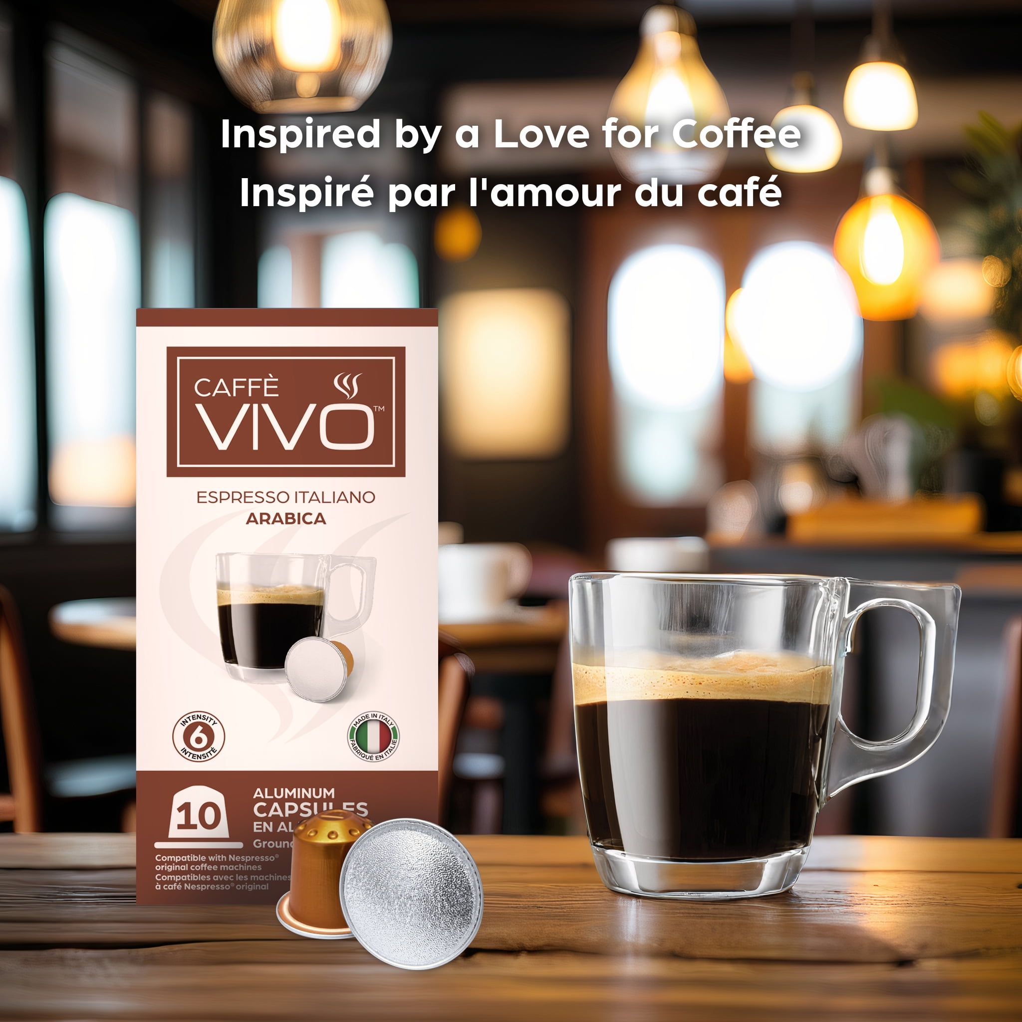 Caffè VIVO Espresso Italiano Arabica (10-pack Nepresso Compatible Capsules), Intensity: 6 | Nespresso Compatible
