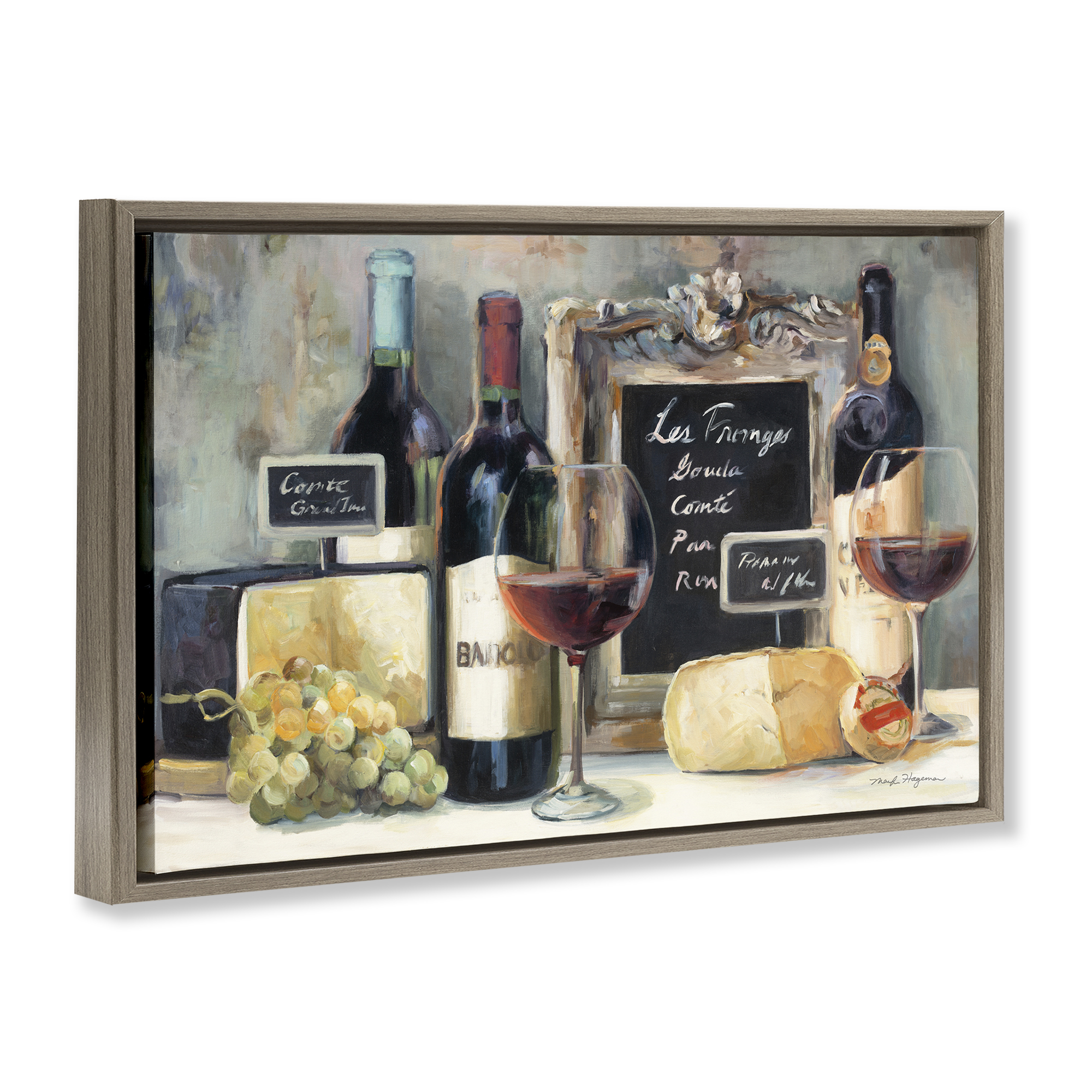Stupell Industries Parisian Wine & Cheese Food & Beverage Painting Brown Floater Framed Canvas Art Print Wall Art, 25 x 17