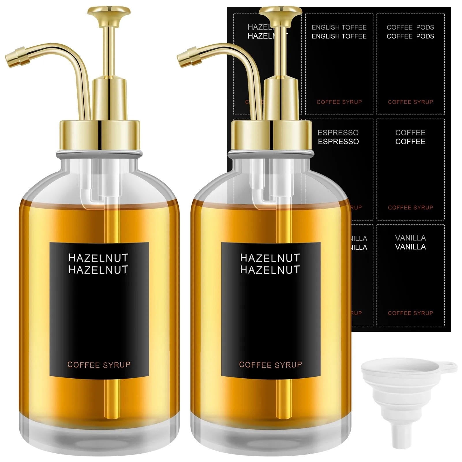 YAHHU 2‑Pack Crystal‑Clear 500 ml Glass Syrup Dispensers with Stainless‑Steel Pump – Versatile Kitchen, Bar, & Bathroom Accessory