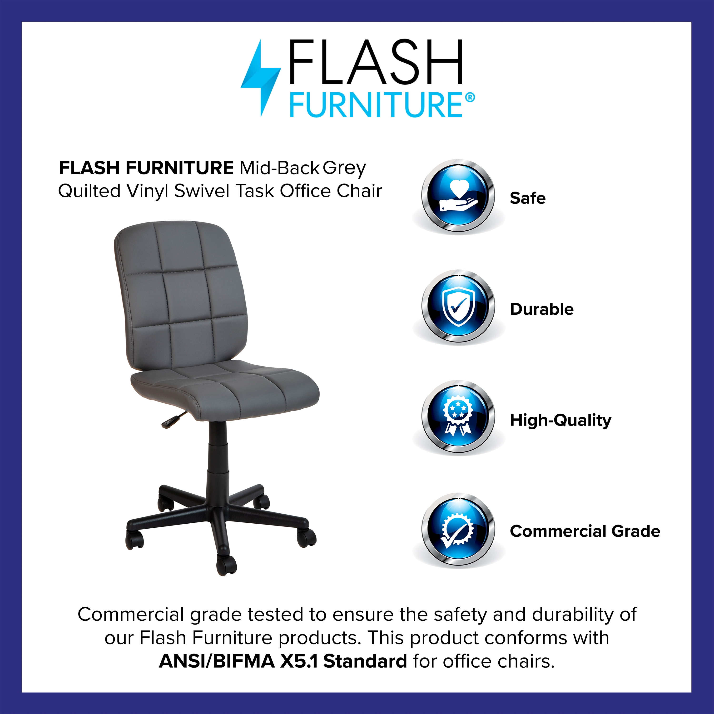 Flash Furniture Mid-Back Gray Quilted Vinyl Swivel Task Office Chair