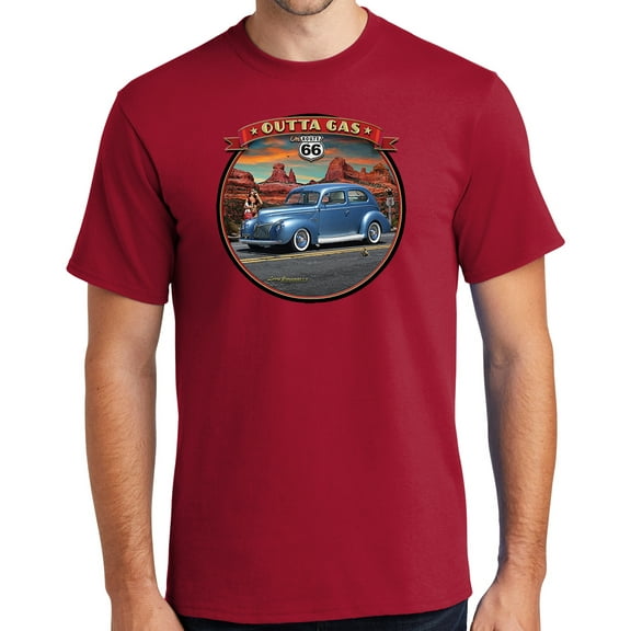 Buy Cool Shirts Outta Gas on Rt Route 66 Cotton T-shirt, 2XL Red - Tall