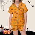 thumbnail image 2 of CAIVO 2 Piece Pajama Sets Girls Lapel Short Sleeve Button Down Shirt With Shorts Casual Loungewear Sleepwear For Kids Soft Breathable Summer Nightclothes Pyjamas, 2 of 4