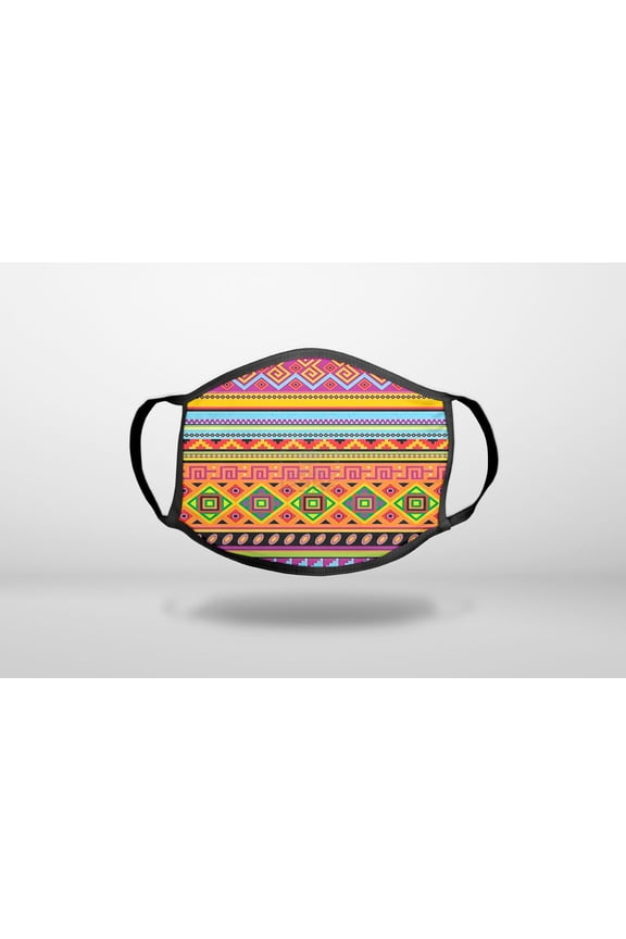 Blue Orange Purple Tribal Print - 3-Ply Reusable Soft Cloth Face Covering, Unisex, Cotton Inner Layer