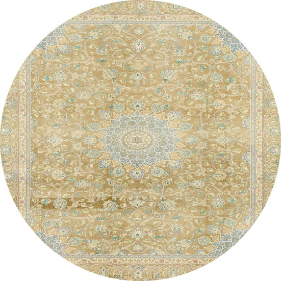 Ahgly Company Machine Washable Indoor Round Abstract Metallic Gold Area Rugs, 6' Round