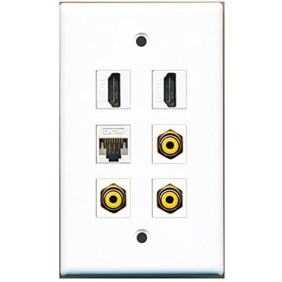 RiteAV - 2 HDMI 3 Port RCA Yellow 1 Port Cat5e Ethernet White Wall Plate
