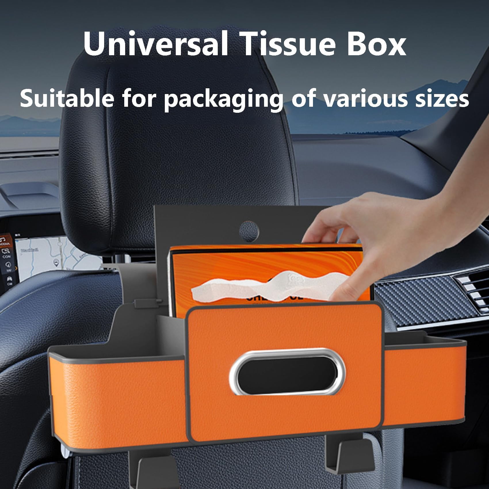 KANOHENO 3-in-1 Car Backseat Organizer,Multifunctional Waterproof Car Seat Back Storage Box with Dual Cup Holders,Tissue Box & Phone Holder for Daily Driving & Travel