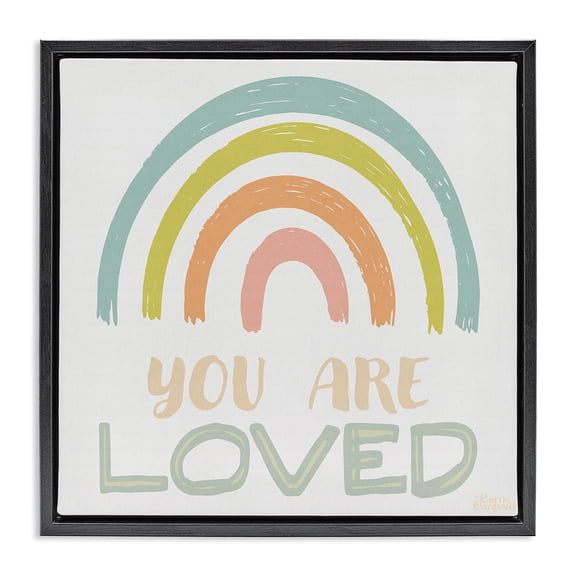 Stupell Industries Bohemian You Are Loved Rainbow Black Floating Frame Canvas Art, 18 x 18, by Carrie Cantwell