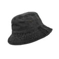 thumbnail image 5 of Bucket Hat, Wide Brim Washed Denim Cotton Outdoor Sun Hat Flat Top Cap for Fishing Hiking Beach Sports Black, 5 of 6