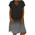 thumbnail image 2 of Fartey Womens Summer Dresses Fashion Gradient Cotton Linen Short Sleeve Dress Elegant V Neck Relaxed Fit Dress Summer Lightweight Beach Holiday Sun Dress, 2 of 7