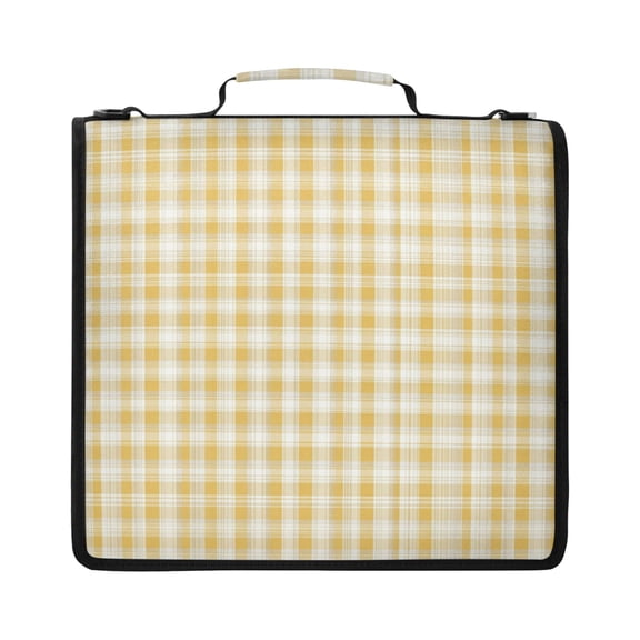 Zipper Binder with Shoulder Strap 2 inch 3 Ring Waterproof File Folder Organizer Bag 500 Sheet Light Yellow and White Gingham