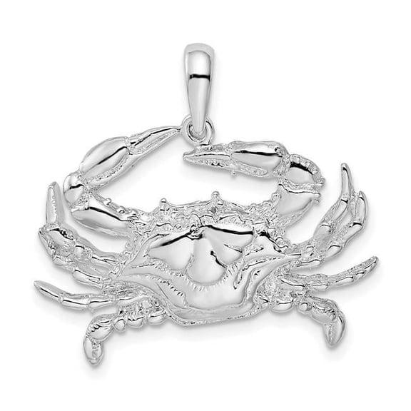 Finest Gold 36.5 x 28.5 mm Sterling Silver Polished Crab Pendant, White & Blue