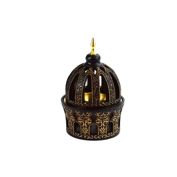 Calligraphy Style Closed Incense Bakhoor Burner - Brown and Gold