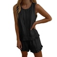 thumbnail image 5 of Trikvn Summer Linen Sets for Women Casual Sleeveless Lace Trim Tank Tops and Drawstring Ruffle Shorts Outfits Boho Beach Vacation Fashion Lounge Set, 5 of 9
