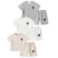thumbnail image 2 of Jolyshlid Boys Shorts Sets 6Pcs Summer Outfits Texture Short Sleeve T Shirts and Shorts Sets for Kids White Khaki Grey 5-6 Years, 2 of 7
