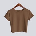 thumbnail image 2 of Outfmvch crop tops for women compression shirt women Crop T-Shirt cute tops for women work tops for women Short Sleeve Ruched tube top womens tops wrap top womens t shirts Brown S, 2 of 4