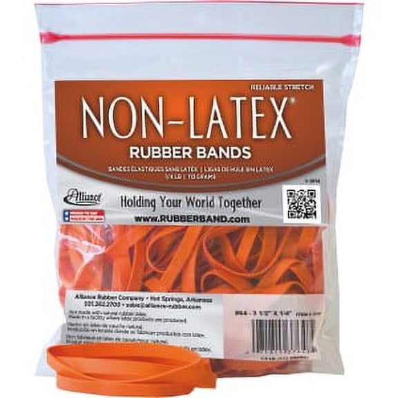 Alliance Rubber 37648 Non-Latex Rubber Bands - Size #64 (3 1/2" x 1/4") 1/4 Lb. Bag Contains Approx. 95 Bands - Orange