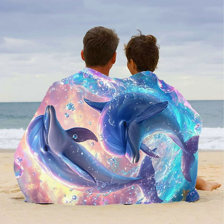 Dolphin Love Beach Towel - Highly Absorbent Quick Dry Microfiber, 30x60 Inches, Vibrant Print