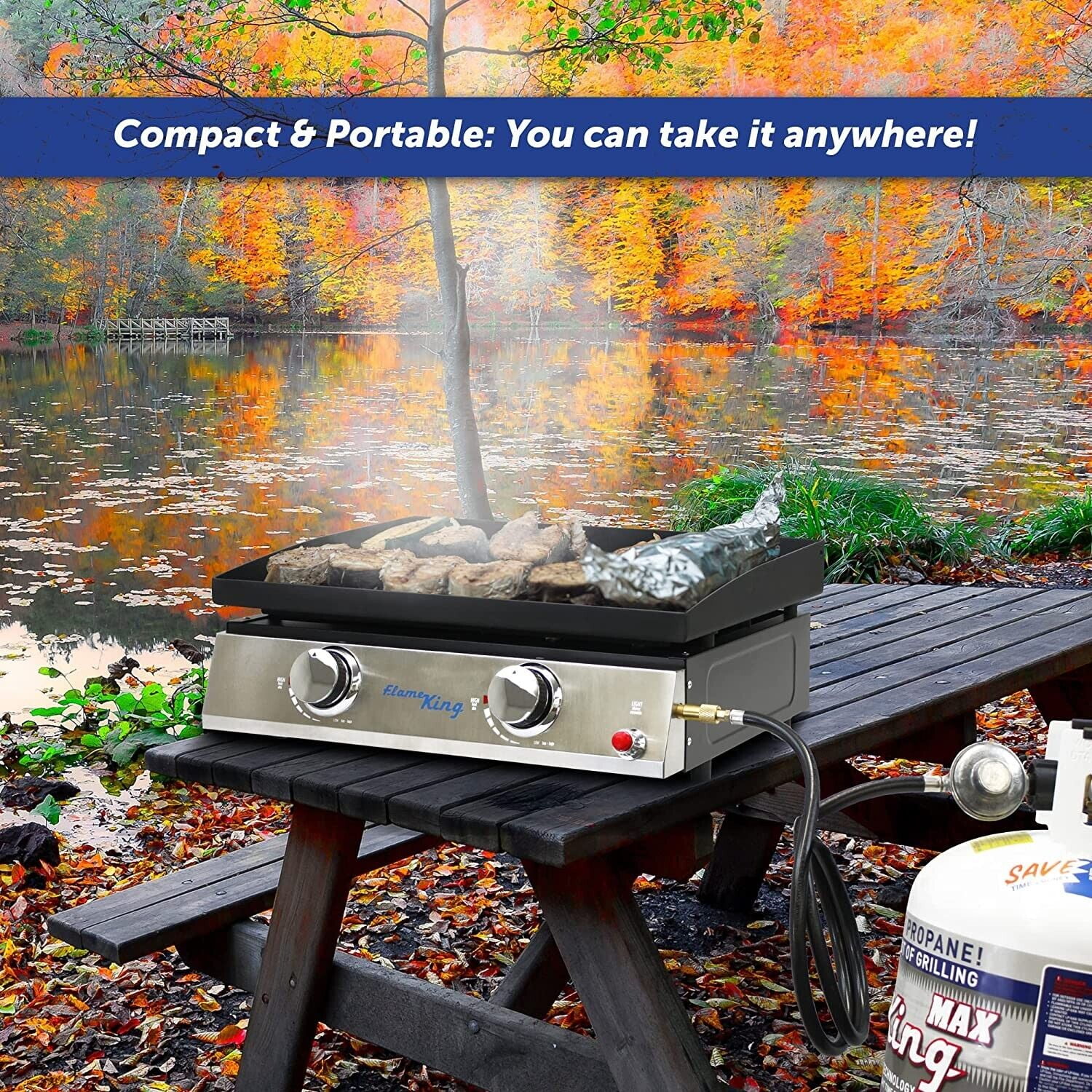 Tabletop Gas Grill Propane 2 Burner Portable Outdoor Camping BBQ Grill  Griddle