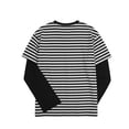 thumbnail image 6 of WDWYY Boys Striped Long Sleeve T Shirt Loose Fit Soft Stretchy Crew Neck Fake Two Piece Casual Tee Black 7-8Y, 6 of 8